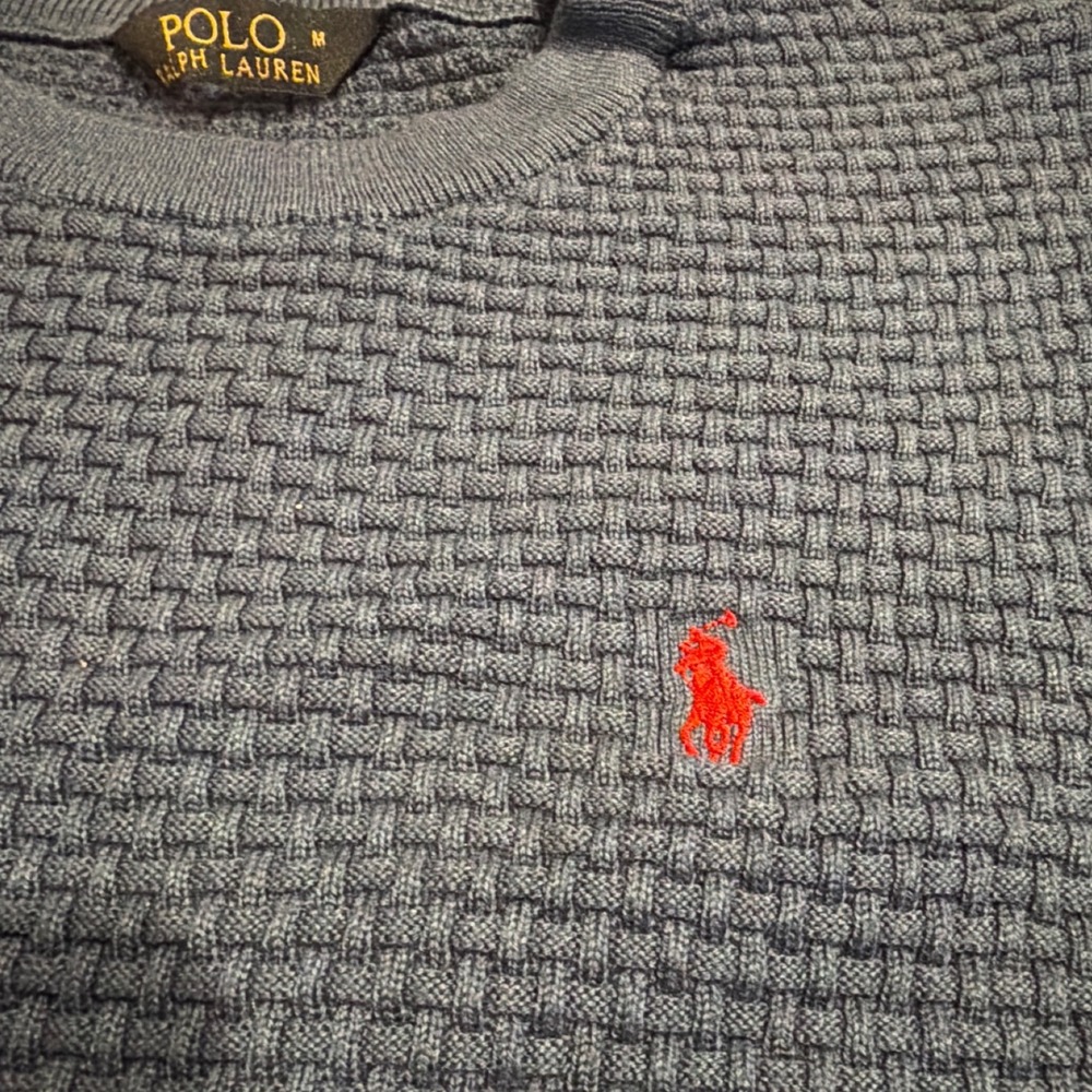 Polo Ralph Lauren Sweater Womens Medium Blue Waffle Knit Cotton Preppy Classic - Picture 5 of 9